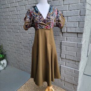 Anthropologie Womens Hemant & Nandita Velvet Floral Midi Dress Kimono Sleeve Sz0